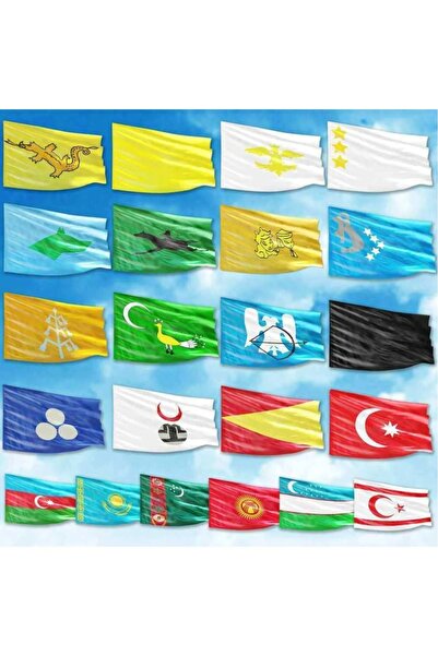 ÇELİKONLİNE 16 Eski Türk Ve 6 Bağımsız Türk Cumhuriyetleri Bayrak Seti 100x15...