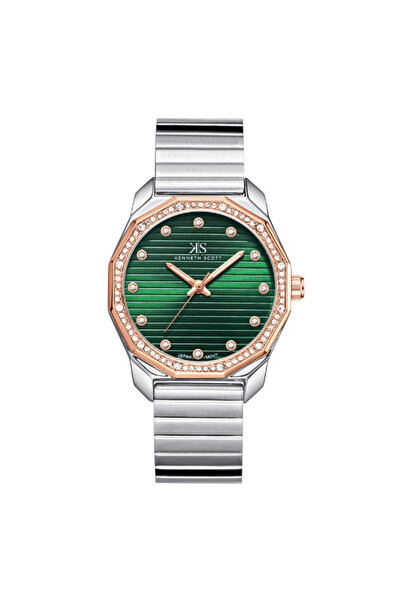 Kenneth Scott ساعة كينيث سكوت النسائية التناظرية ذات المينا الخضراء - K24505-...