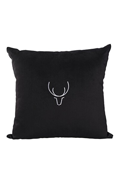 ASDİVA Christmas Themed White Deer Embroidery Detailed Decorative Throw Pillow Cover - Black
