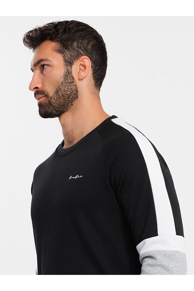 OMBRE Τρίχρωμο ανδρικό φούτερ με μανίκια raglan - μαύρο V3 OM-SSNZ-22FW-003 S