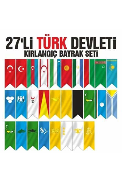 ÇELİKONLİNE 27'li Türk Devletleri Kırlangıç Bayrak Seti 70x200