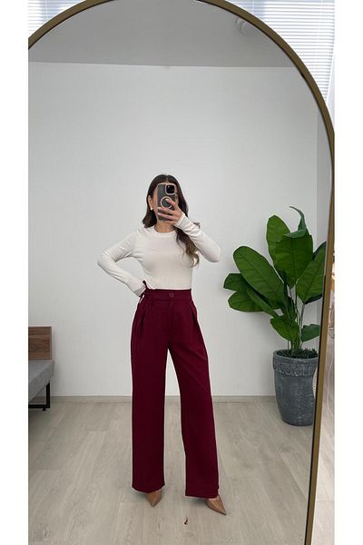 Nazline Women's Side Tie Button Detail Loose Leg Pants