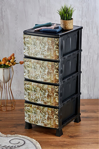 Homie 4 Katlı Çekmeceli Baskılı Desenli Kapaklı Plastik Komidin - Sebzelik - ...