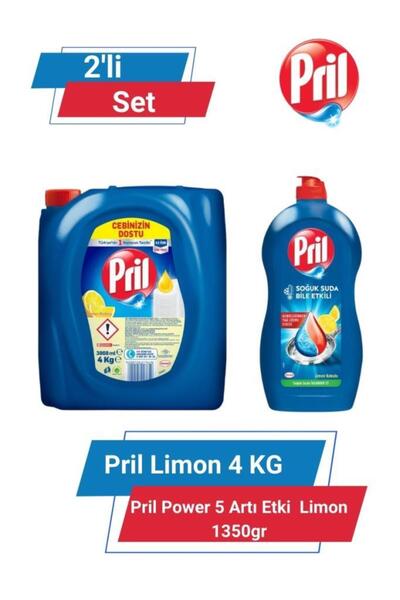 Pril Limon 4 Kg & Power 5 Artı Etki Limon 1350gr 2'li Set