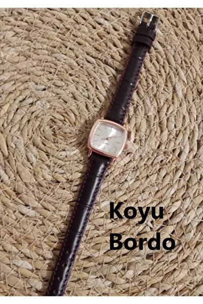 Brality ساعة نسائية بيضاوية من الجلد الطبيعي بنقشة جلد التمساح باللون العنابي...