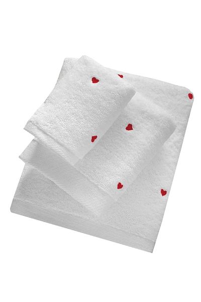 Mira Home 3 Piece Heart Embroidered Bath Towel Set 100% Cotton Lovely Set