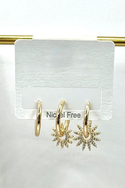 DEMOKAN Women's Earrings Imported Special Series 3-Piece Zircon Stone Sun Model Hoop Blackout Earrings