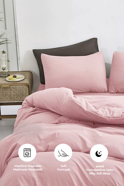 Evlen Home Collection طقم غطاء لحاف قطني مزدوج مكون من 4 قطع - مسحوق لينا ناعم وقابل للغسل