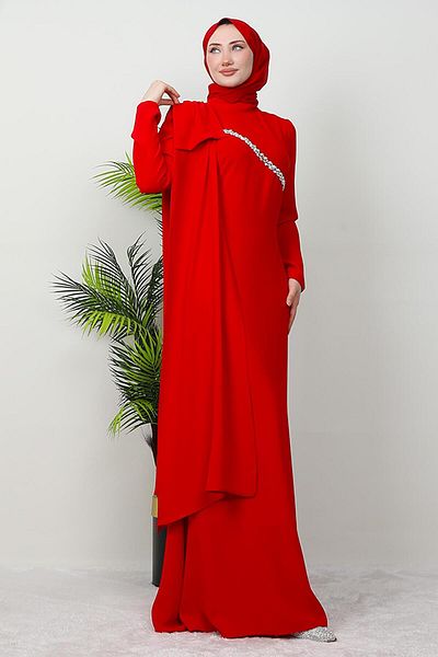GİYZAMİLA Özün Stone Evening Dress Red