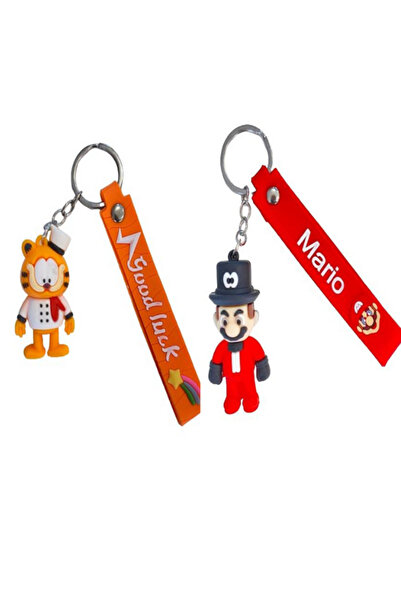 Garfield-Süper Mario 3D Çift Anahtarlık Çanta Aksesuarı 2 Adet