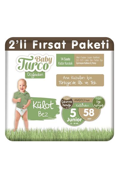 Baby Turco Doğadan 2-Piece Opportunity Pack - Junior Panty Diapers, Size 5, 58 Pieces