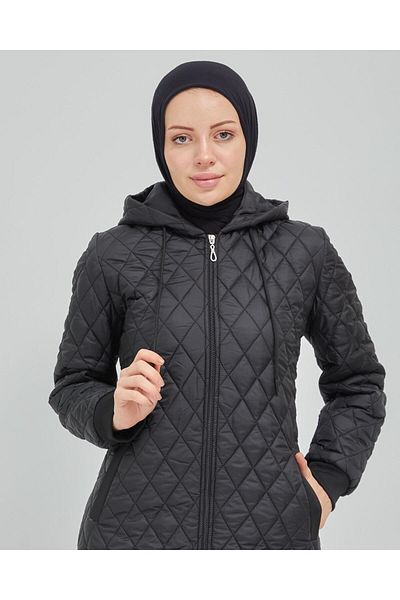 şuranur Hooded Quilted Coat - Black