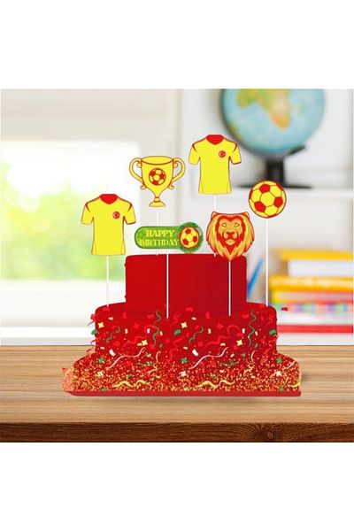 Deniz Party Store 6 Pieces Yellow Red Cake Ornament Figure Set - Long Toothpick