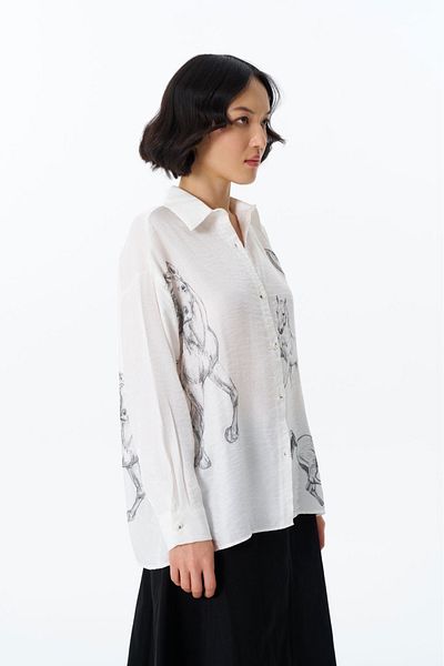 Quzu White Shirt with Shiny Fabric Pattern