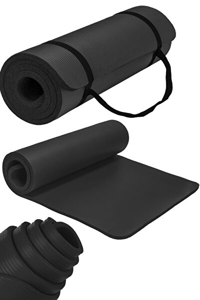Jet Ekstra Kalın Kaymaz Pilates Minderi 15 Mm Yoga Matı 1.5 Cm Kalınlıkta Taşıma Askılı Mat Siyah