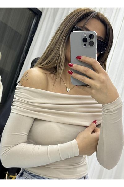 Daves Πέτρινο πολύχρωμο γιακά Madonna Draped Sandy Body - Μακρυμάνικη μπλούζα