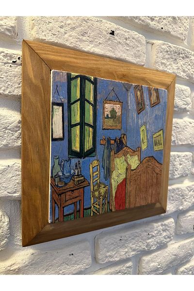 woodhomeworks Πίνακας Τραπεζιού από Φυσική Πέτρα Μαρμάρινο με Μασίφ Πλαίσιο 26x26 cm