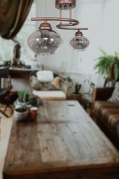 Fer Avize Fuji Modern Decorative Brown Smoked Glass Living Room - Kitchen - Bedroom 2-Piece Chandelier