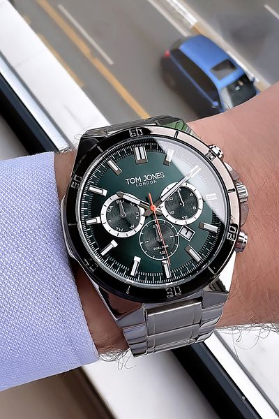 Tom Jones 3 Atm Waterproof Original Men Wristwatch Silver Color Steel Band + Gift Bracelet Tje2090C4