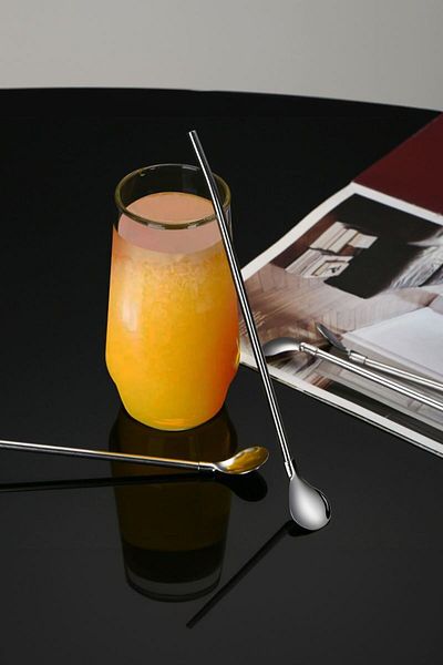 Chavin 6 Pieces 22cm Cocktail with Straw - Coffee Latte Mixing Bartender Spoons Cin759by-6