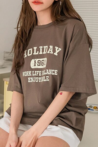 JENOLAN Tricou de damă cu design imprimat de sărbători, supradimensionat, lejer