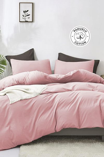 Evlen Home Collection طقم غطاء لحاف قطني مزدوج مكون من 4 قطع - مسحوق لينا ناعم وقابل للغسل
