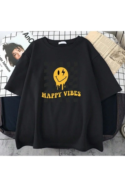 donamod Tricou oversize cu imprimeu Happy Vibes