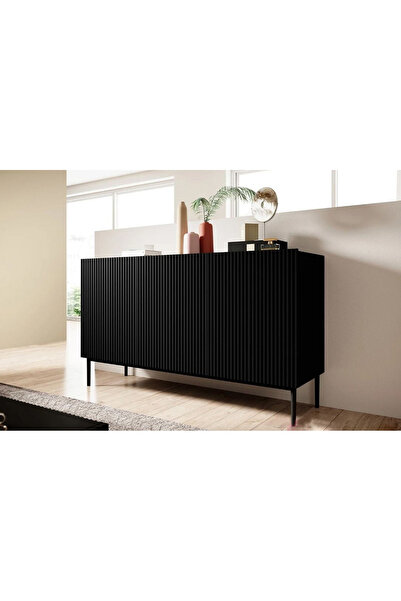 Noveluxe Çizgi Kapaklı, Siyah, Çok Amaçlı, Mdf, 3 Kapaklı, Dolaplı, 120x75x40...