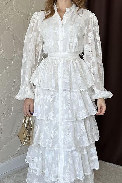 Elbee Fashion Woman Μακρύ φόρεμα Flounce