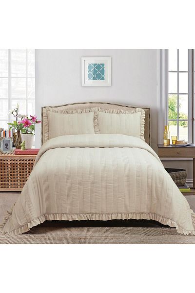 Özlü Home Pera Ruffled-Fiber Filled Wrinkle Resistant Single Bedspread 180X240 Beige