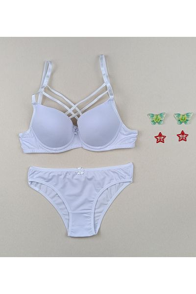 siyalife Set de lenjerie de corp pentru sutien și chiloți cu șnur încrucișat cu căptușeală Push Up