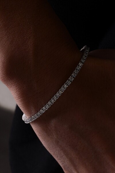 14 K White Gold Kaplama 925 Ayar Gümüş Tenis Su Yolu Bileklik