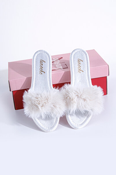 Lunoche Nightwear Feather Women's Dowry Slippers Stylish Daily House Slippers Ornate Dowry Birth Guest Bridal Slippers