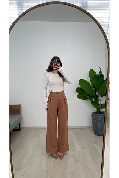 Nazline Women's Side Tie Button Detail Loose Leg Pants