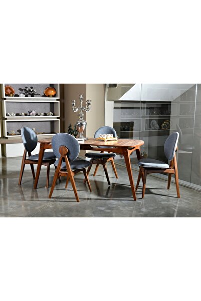 VOWTURKEY Touch Iskandinav El Işçiliği Salon&mutfak Masa Takımı Füme Keten 80...