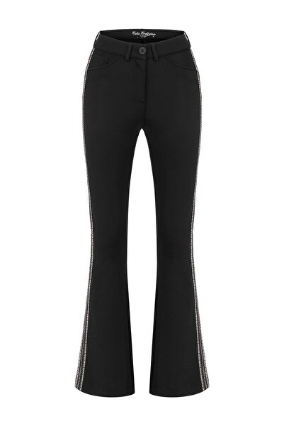 Eda Erdoğan Siyah İspanyol Paça Pantolon (Yanları Şeritli)