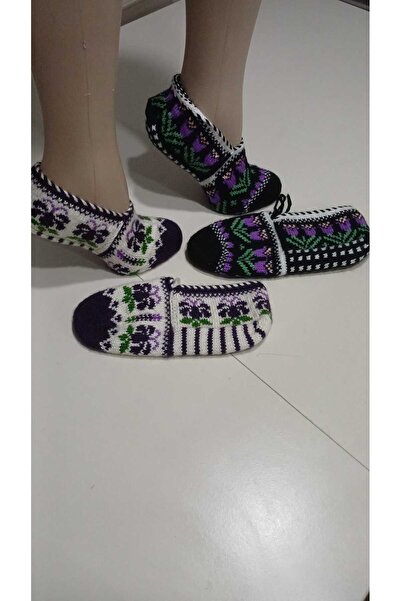 Papatyam 2 Adet El Örgüsü Beş Şiş/El İşi Patik/Çeyizlik Patik/Örgü/Ev Patiği/El İşi