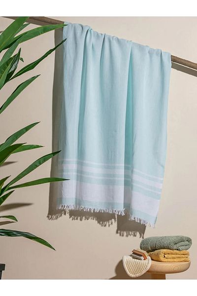 LC Waikiki LCW HOME Πράσινη ριγέ πετσέτα με κρόσσια 90x165 εκ.