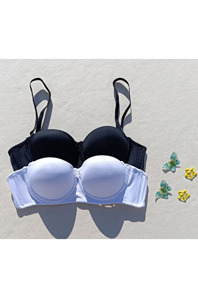 siyalife Pachet de 2 sutien de susținere căptușit fără bretele, cu bretele detașabile