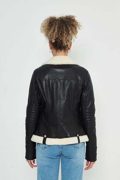 By Marki Marki 65 cm Leather Jacket with Fur Collar - Double Breasted and Zip-Up, Spring - 116222