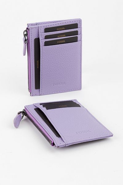 Fossil Boxed Genuine Leather Zipper Detailed Lilac Unisex Hand Portfolio Card Holder Wallet