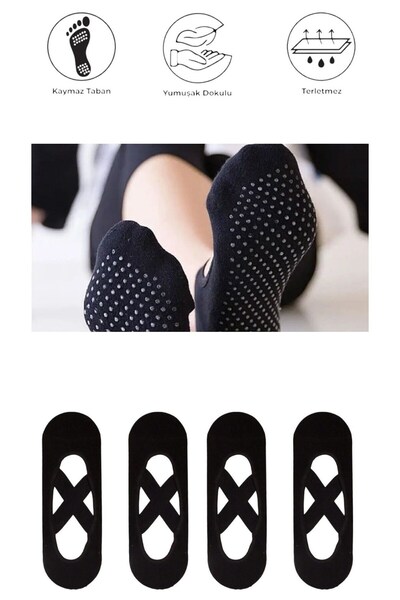 marufshop 4 броя чорапи с нехлъзгаща се подметка за йога, пилатес, фитнес, танци и спорт