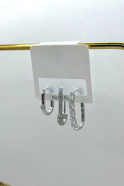 DEMOKAN Women's Earrings Imported Special Series 3-Piece Ellipse Hoop Zircon Stone Hook Non-Tarnish Earrings