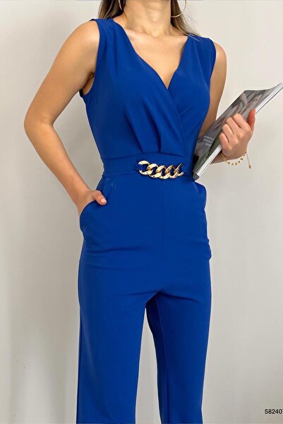 Deafox Detailní kombinéza z importovaného krepového řetízku v modré barvě Saks