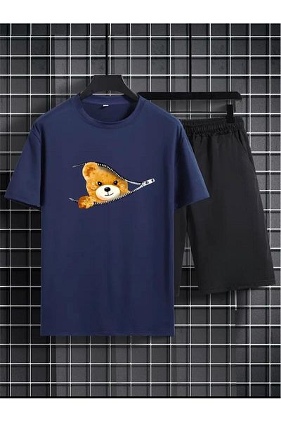 Medinenur Tricou imprimat cu model ursuleț cu fermoar, picior scurt, picior largi, potrivire confortabilă, fund negru, set scurt de sus, negru