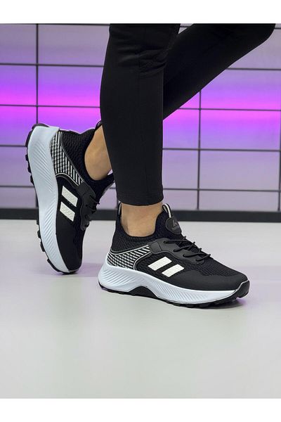 homiro Pantofi sport unisex pentru copii cu șireturi din polietilenă, negru-alb