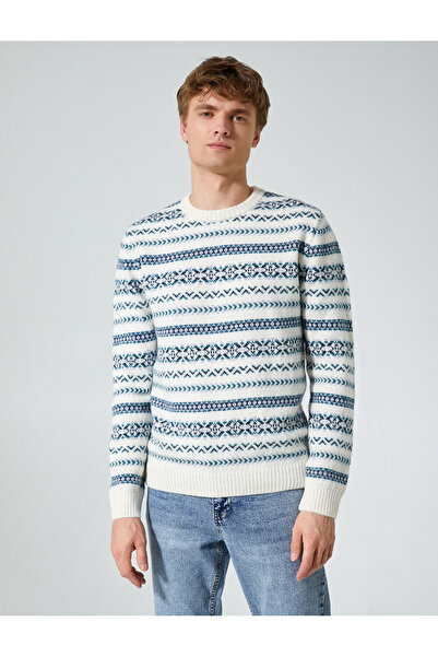 Koton Crew Neck Sweater Ethnic Detailed Acrylic Blend