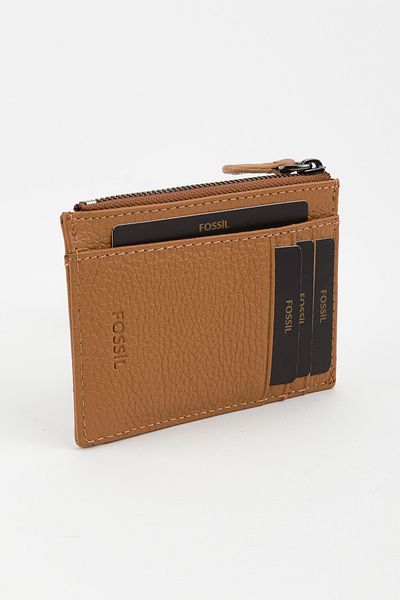 Fossil Boxed Genuine Leather Zipper Detailed Camel Unisex Hand Portfolio Card Holder Wallet