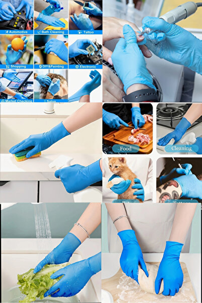 Özkan Ambalaj Temizlik 100 قطعة من قفازات النتريل الزرقاء - بلاستيك صحي متوسط...