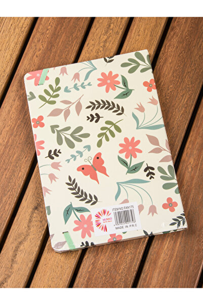 MUKKO HOME Floral Patterned Thick Cover Striped Elastic Notebook - 80 Sheets